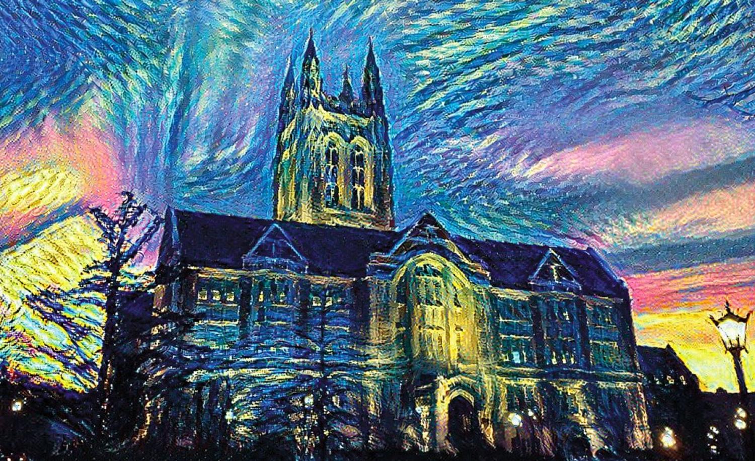 Gasson Hall, in the style of Vincent van Gogh