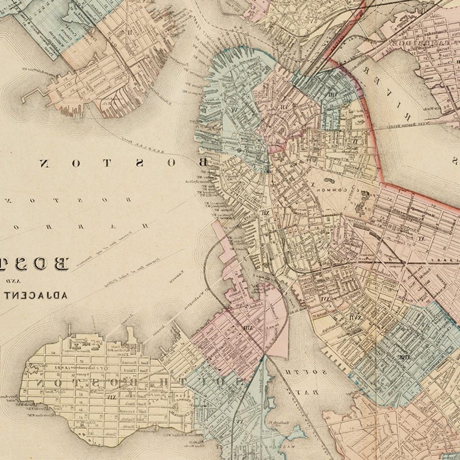 Section of a mid-1800s map of downtown Boston.