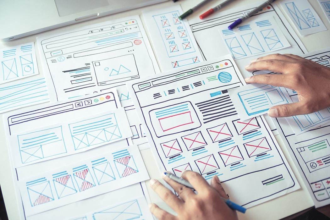 Website designer Creative planning application developer development draft sketch drawing template layout prototype framework wireframe design studio . 用户体验概念 .