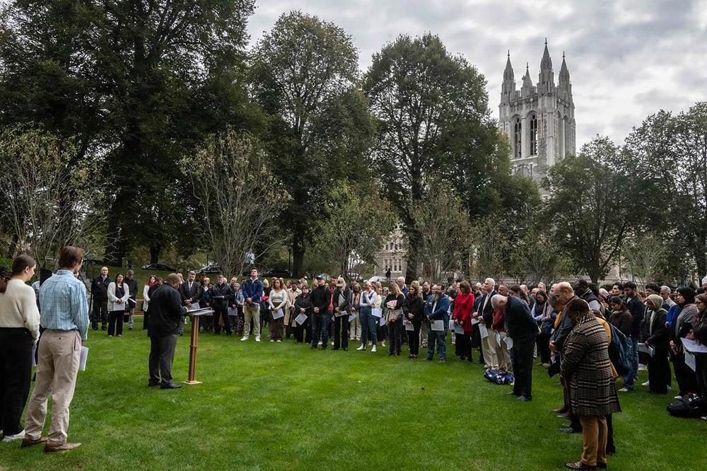 A prayer service held on the BC campus