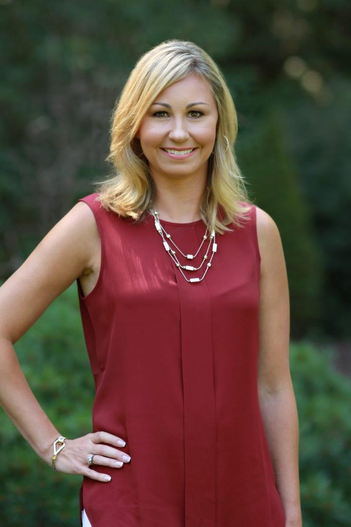 Jenna Grodzicki in a red dress