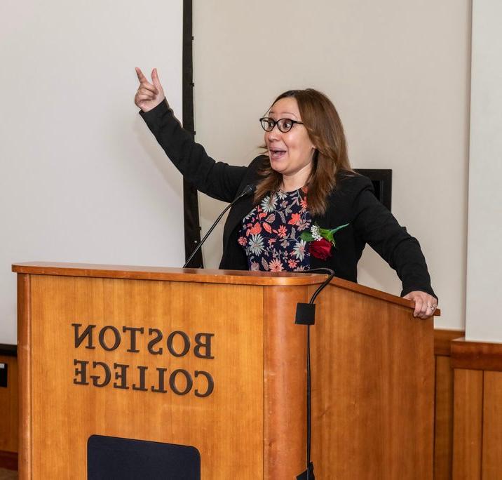 32nd annual Saint Oscar A. Romero Scholarship award ceremony and dinner.
This year's winner was Melanie Paredes '25 (MCAS), and the recipient of the Rev. John A. Dinneen Hispanic Alumni Community Service award was Migdalia Nalls, MCAS '01, Law '04.